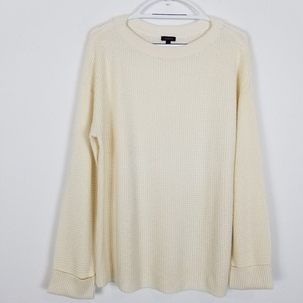 Talbots Women Cotton Merino Wool Pullover Sweater Sz L Ecru Ivory Soft Casual